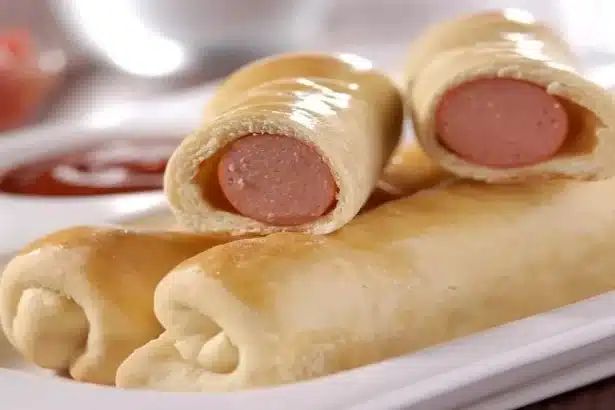Receita de enrolado de salsicha com massa de pastel